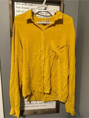 Yellow flowy button up Women's Shirt